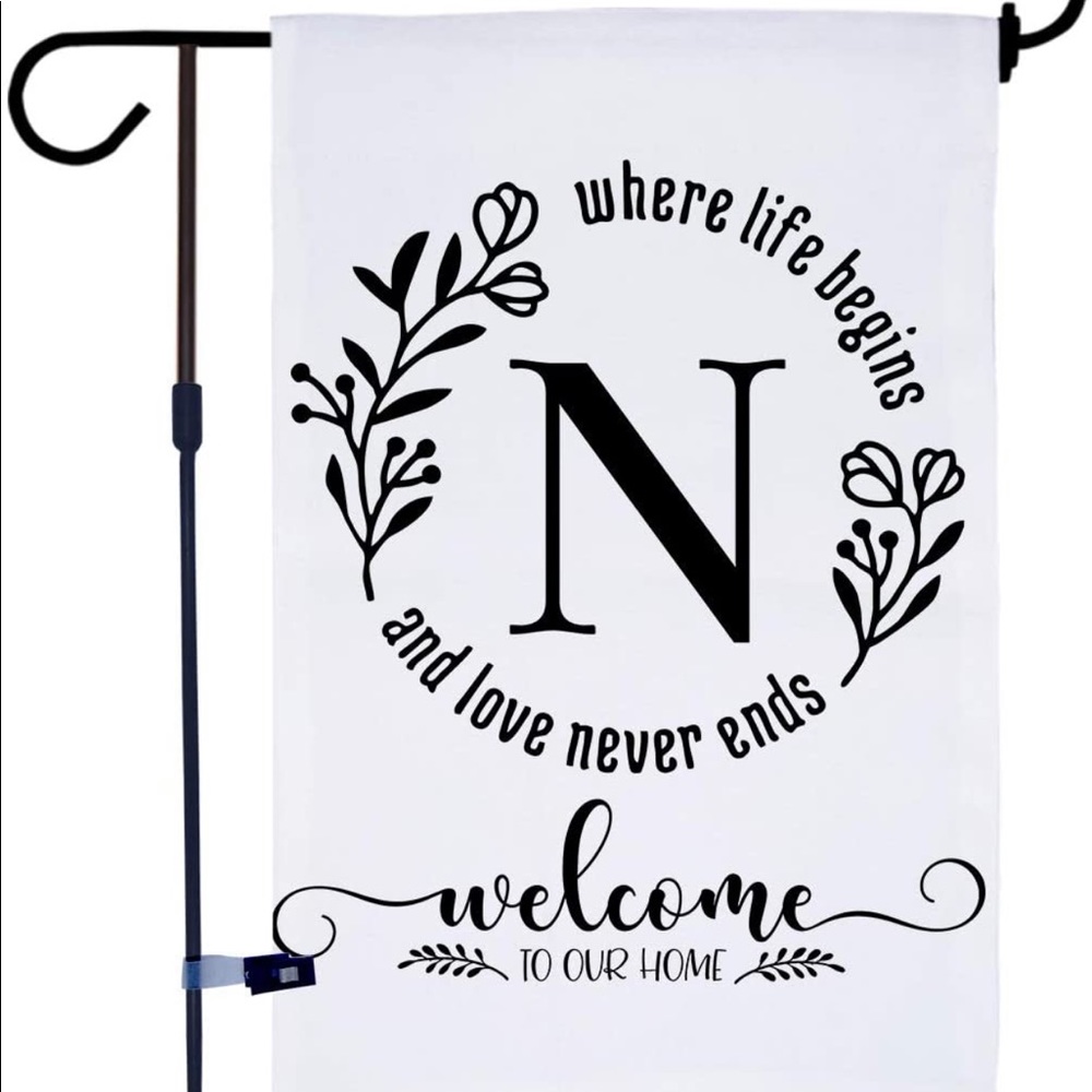 NWT AKPOWER White Garden Flag Farmhouse Burlap Outdoor Decor Monogram Letter N